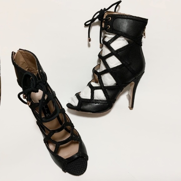 Black laced Alejandra G Wanda Black Leather Snake Stiletto Heel Sandals Pumps 37 - Picture 13 of 13